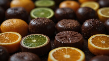 Chocolate and Citrus Ingredients Arranged in Rows.