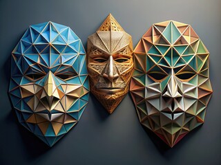 Geometric Enigma: Angular Masks Composed of Geometric Shapes, Abstract, Minimalist, Unraveling Mathematical Patterns
