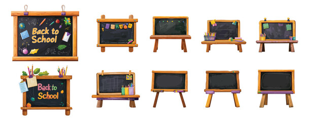Black school chalkboard in the frame. Vector set.