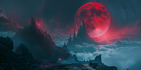 Obraz premium The sky was a rich scarlet color Thunderclouds Thick clouds provide a stunning sky Wonderful dep with red background