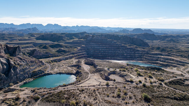 Old open pit uranium mine. Aerial view.
