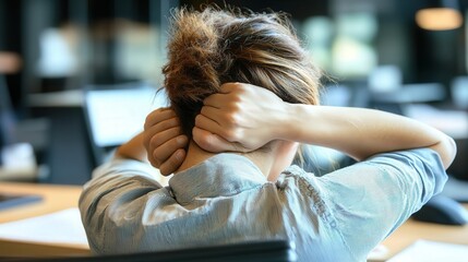 A tired person sitting at a desk, dealing with frequent neck and shoulder aches from poor posture, illustrating the common issues faced by those in sedentary jobs