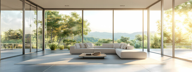 Minimalist Living Room with Panoramic Terrace View