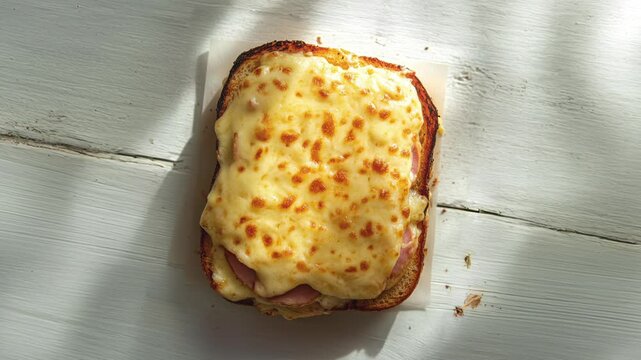 Delicious Croque Monsieur Sandwich on Rustic Wooden Table