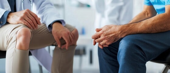 A medical consultation room where a patient is discussing frequent joint aches and issues with a doctor, highlighting the ongoing search for relief and solutions