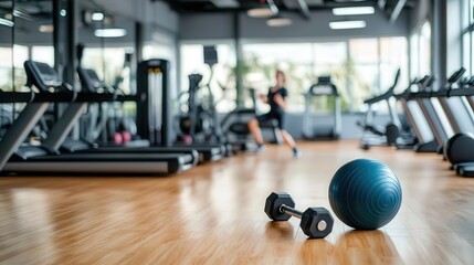 A fitness studio where someone is carefully exercising to manage frequent joint aches, focusing on addressing underlying issues with targeted routines