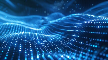 Abstract Blue Digital Wave with Glowing Particles