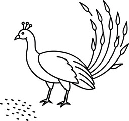 Enjoy coloring a playful peacock with easy-to-follow line art for children
