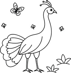 Fun peacock line art for kids to color with easy and engaging designs
