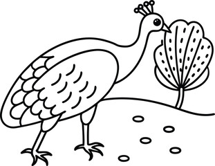 Color a peacock with simple line art perfect for kids to explore their creativity
