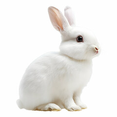 Obraz premium A fluffy white rabbit sitting gracefully, showcasing its soft fur and long ears, perfect for animal-themed projects and designs.