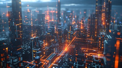 Fototapeta premium Futuristic Cityscape with Glowing Lines