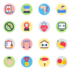 Set of Gym and Diet Flat Icons

