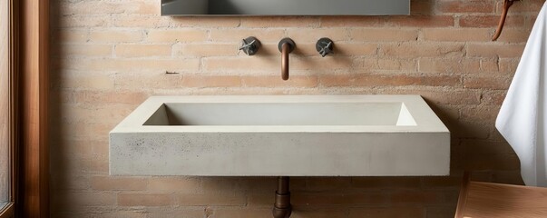 Bathroom with exposed plumbing and concrete sink, raw materials, industrial elegance