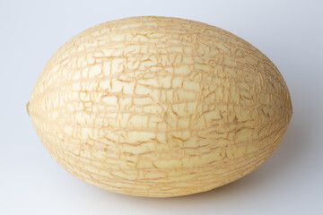 Whole melon on white background. Tasty fruit. Cucumis melo.