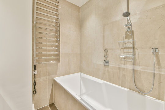 Modern bathroom with tub and shower combination