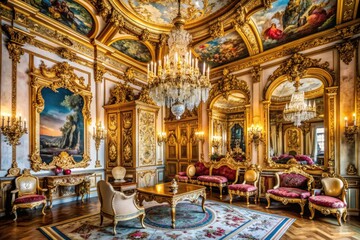 Obraz premium Gilded Baroque Opulence: Ornate detailing, gold accents, rich fabrics, baroque, opulent