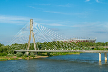 View of the Swietokrzyski Bridge and the Kazimierz Górski National Stadium.