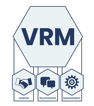VRM - Vendor Relationship Management. business concept background. Vector illustration for website banner, marketing materials, business presentation, online advertising.	