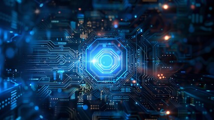 Obraz premium Abstract Digital Circuitry with Glowing Blue Lights