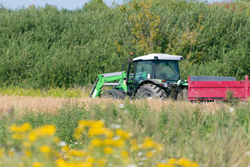 Fototapeta premium Tractor in the field for harvesting.