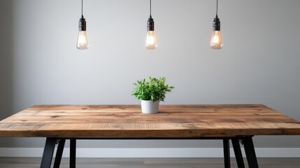 Dining room with a reclaimed wood table and industrial lighting, vintage charm, rustic elegance