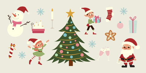 Festive Christmas Sticker Set with Santa, Elves, christmass tree and Decor