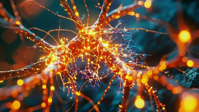 Abstract depiction of a neuron with glowing branches.