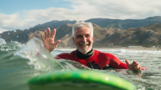 The man in red wetsuit