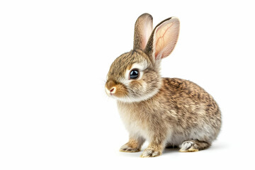 Obraz premium Curious rabbit with a soft fur coat, beautifully posing against a clean white background, perfect for nature-themed projects.