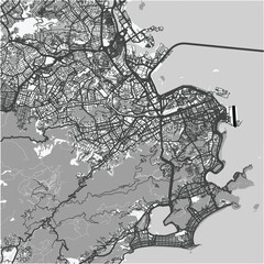 Fototapeta premium Map of Rio de Janeiro in Brazil in grayscale. Contains layered vector with roads water, parks, etc.