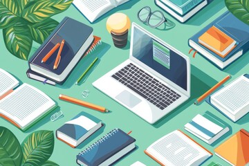 Illustration of educational learning tools set on table created with Generative AI