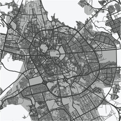 Obraz premium Map of Medina in Saudi Arabia in grayscale. Contains layered vector with roads water, parks, etc.