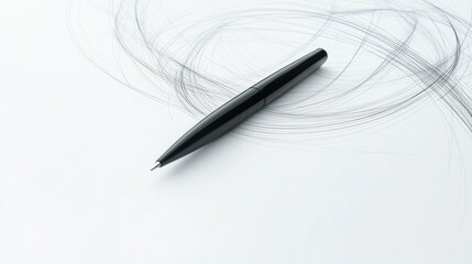 Intertwining lines forming a pen and notebook in a simple, modern style, conveying the concept of writing and organization on a white background.