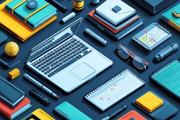 Illustration of educational learning tools set on table created with Generative AI