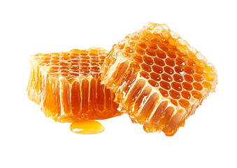 Two honeycombs with honey, transparent background.