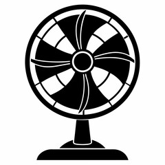 Black Silhouette of an Electric Fan on a White Background