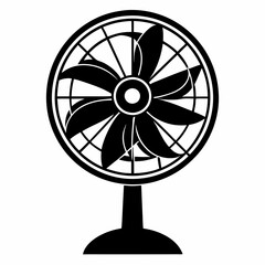 Black Silhouette of an Electric Fan on a White Background