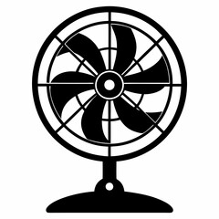 Black Silhouette of an Electric Fan on a White Background