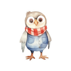 Watercolor cute little owl autumn vibe vector illustration, white background