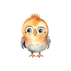 Obraz premium Watercolor cute little baby owl vector illustration, white background