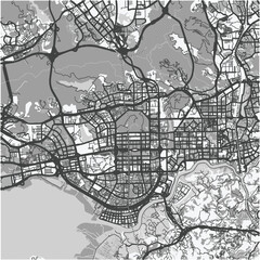 Obraz premium Map of Shenzhen in China in grayscale. Contains layered vector with roads water, parks, etc.