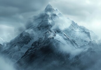 Snowy Mountain Peak in the Clouds