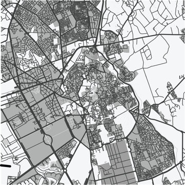 Map of Marrakesh in Morocco in grayscale. Contains layered vector with roads water, parks, etc.