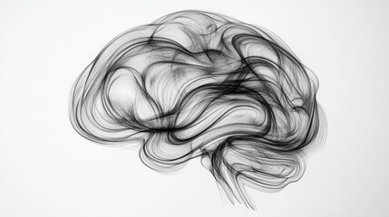 Intricate, flowing lines forming a stylized brain shape, symbolizing cognition and thought, set against a clean white background.