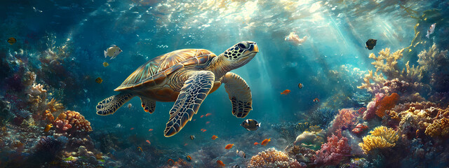 Turtle's Tranquil Swim in the Reef