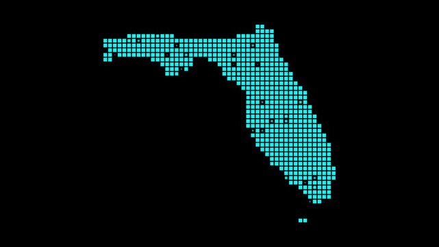 Florida digital map. Map of Florida in dotted style. Shape of the US state filled with rectangles. Charming video.