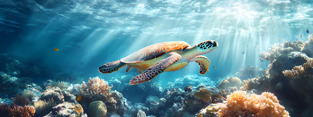 Obraz premium Turtle's Tranquil Swim in the Reef