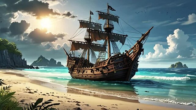 pirate ship in the ocean