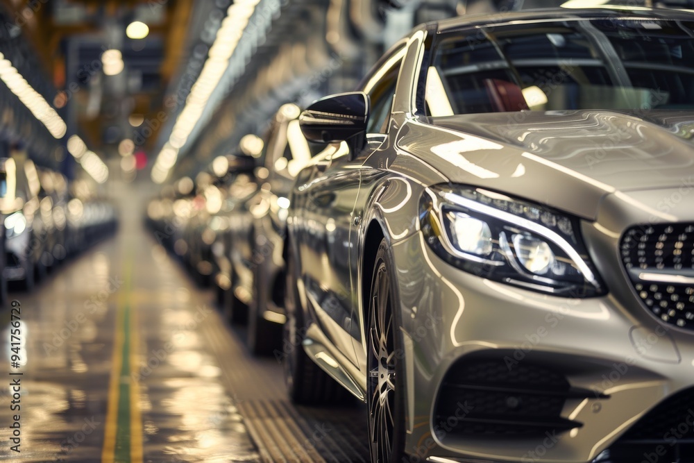 Poster the use of advanced technologies in a contemporary automobile factory illustrates the precision and 
